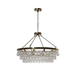 10 Light Glass Crystal Chandelier, Hanging or Flush Mount - Brass